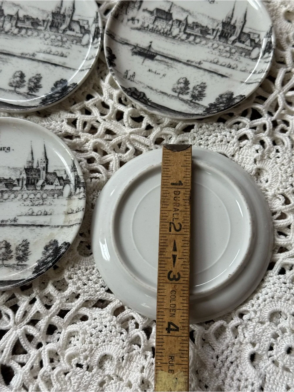 Vintage Black and White Scenic Germany Glass Mini Plates - Set of 4